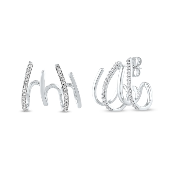 0.25 CT. T.W. Diamond Four Stem Alternating J-Hoop Earrings in 10K White Gold