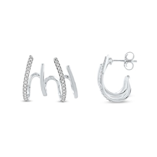 0.25 CT. T.W. Diamond Four Stem Alternating J-Hoop Earrings in 10K White Gold