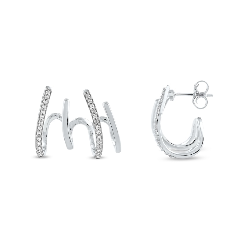 0.25 CT. T.W. Diamond Four Stem Alternating J-Hoop Earrings in 10K White Gold|Peoples Jewellers