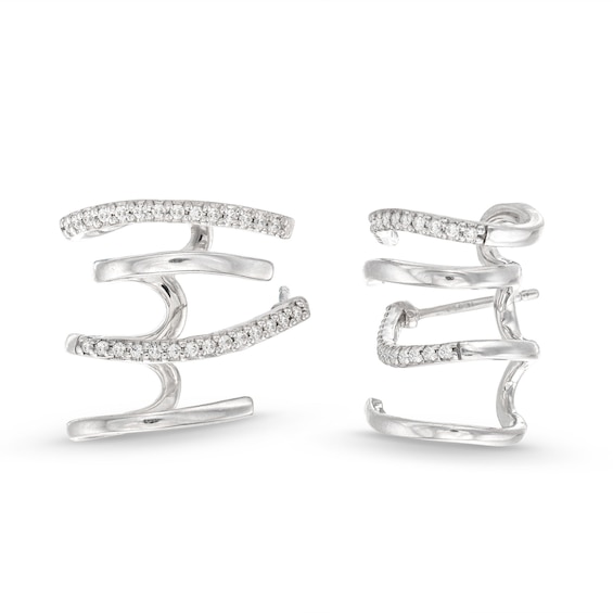 0.25 CT. T.W. Diamond Four Stem Alternating J-Hoop Earrings in Sterling Silver