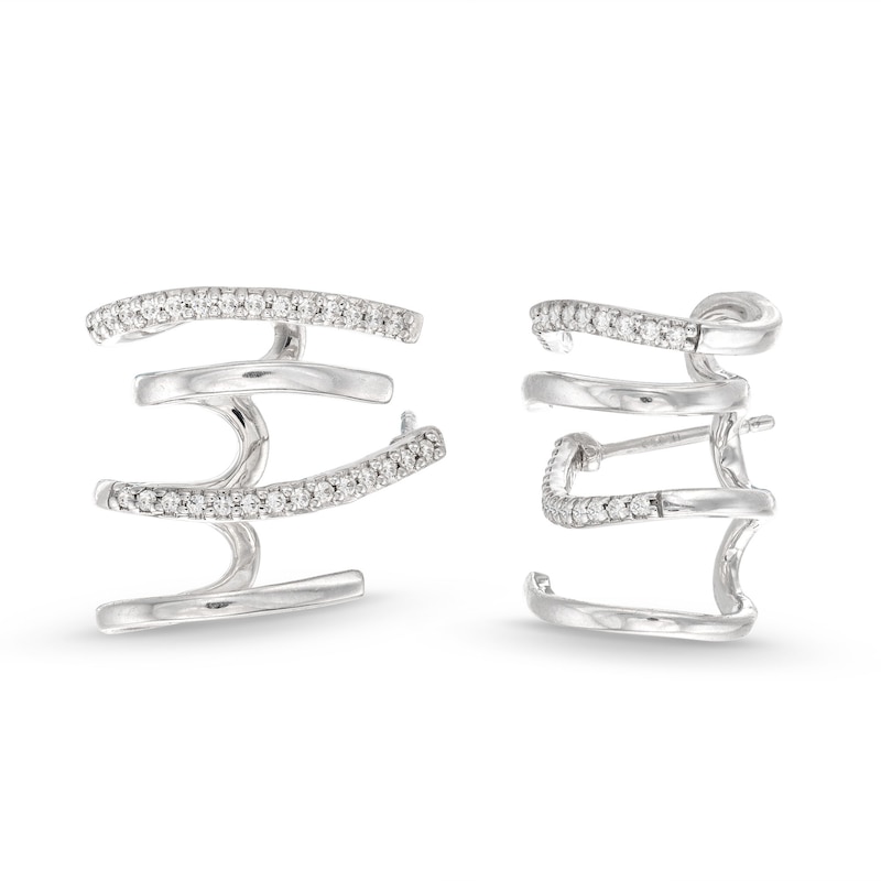 0.25 CT. T.W. Diamond Four Stem Alternating J-Hoop Earrings in Sterling Silver|Peoples Jewellers