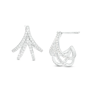 0.25 CT. T.W. Diamond Double "V" J-Hoop Earrings in Sterling Silver