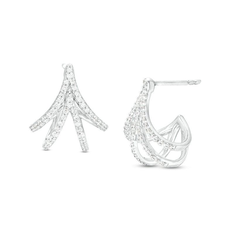 0.25 CT. T.W. Diamond Double "V" J-Hoop Earrings in Sterling Silver|Peoples Jewellers