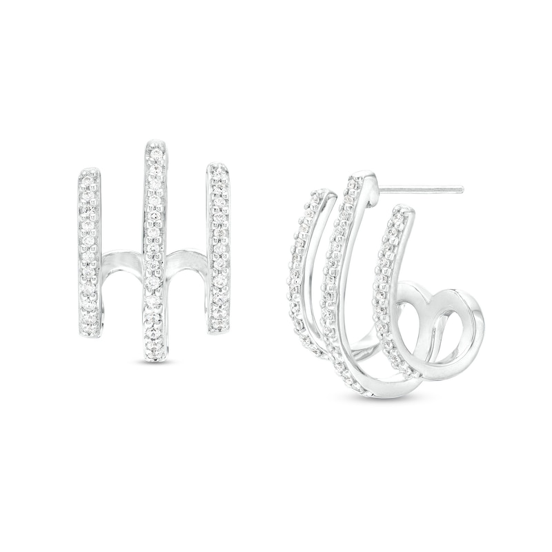 0.25 CT. T.W. Diamond Triple Stem J-Hoop Earrings in Sterling Silver|Peoples Jewellers
