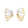 Thumbnail Image 0 of 0.32 CT. T.W. Diamond Flared Multi-Row Beaded J-Hoop Earrings in Sterling Silver with 14K Gold Plate