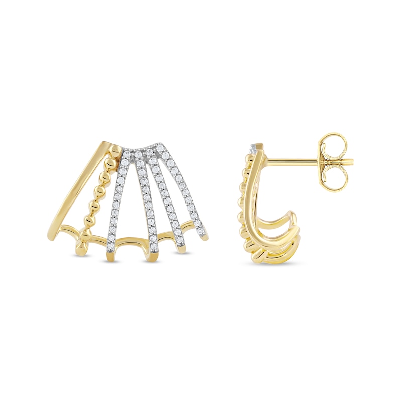 0.32 CT. T.W. Diamond Flared Multi-Row Beaded J-Hoop Earrings in Sterling Silver with 14K Gold Plate