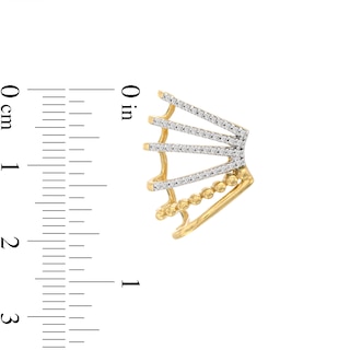 0.32 CT. T.W. Diamond Flared Multi-Row Beaded J-Hoop Earrings in Sterling Silver with 14K Gold Plate