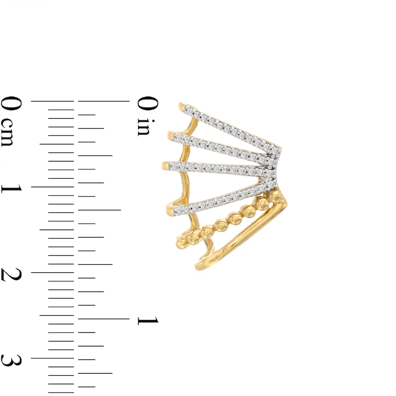 0.32 CT. T.W. Diamond Flared Multi-Row Beaded J-Hoop Earrings in Sterling Silver with 14K Gold Plate