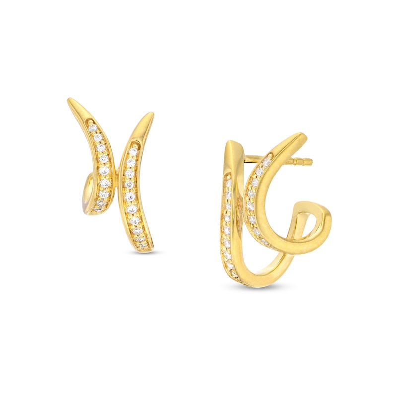 0.16 CT. T.W. Diamond Double Spike J-Hoop Earrings in 10K Gold|Peoples Jewellers