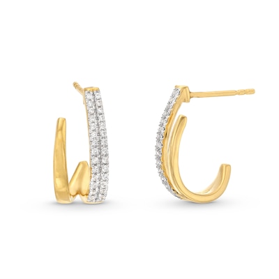 0.20 CT. T.W. Diamond Double Row J-Hoop Earrings in 10K Gold