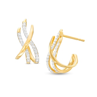 0.10 CT. T.W. Diamond Triple Swirl J-Hoop Earrings in Sterling Silver with 14K Gold Plate