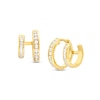 Thumbnail Image 0 of 0.50 CT. T.W. Baguette and Round Diamond Double Row Huggie Hoop Earrings in 10K Gold