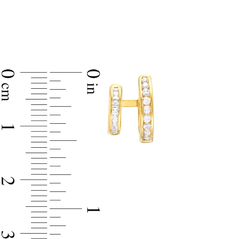 0.50 CT. T.W. Baguette and Round Diamond Double Row Huggie Hoop Earrings in 10K Gold|Peoples Jewellers