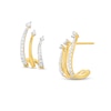 Thumbnail Image 0 of 0.25 CT. T.W. Diamond Curved Triple-Row J-Hoop Earrings in Sterling Silver with 14K Gold Plate