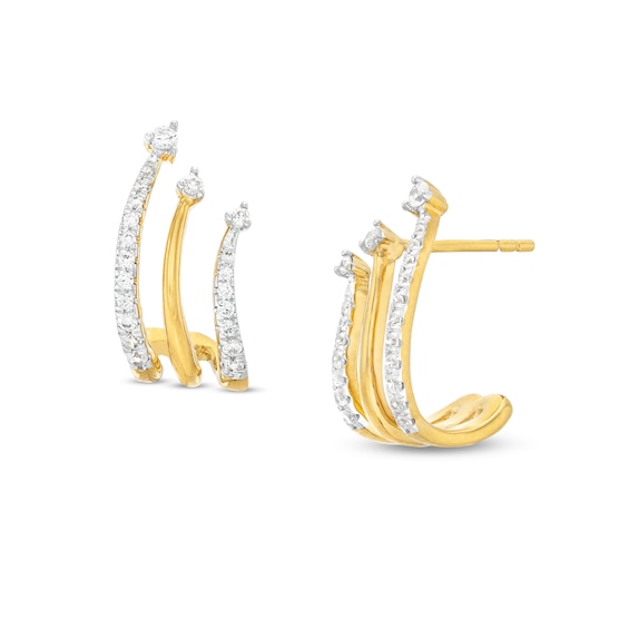 0.25 CT. T.W. Diamond Curved Triple-Row J-Hoop Earrings in Sterling Silver with 14K Gold Plate