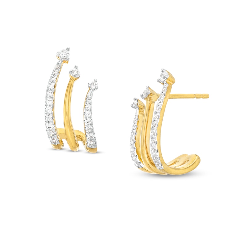 0.25 CT. T.W. Diamond Curved Triple-Row J-Hoop Earrings in Sterling Silver with 14K Gold Plate|Peoples Jewellers