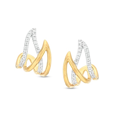 0.20 CT. T.W. Diamond Double Flame J-Hoop Earrings in 10K Gold