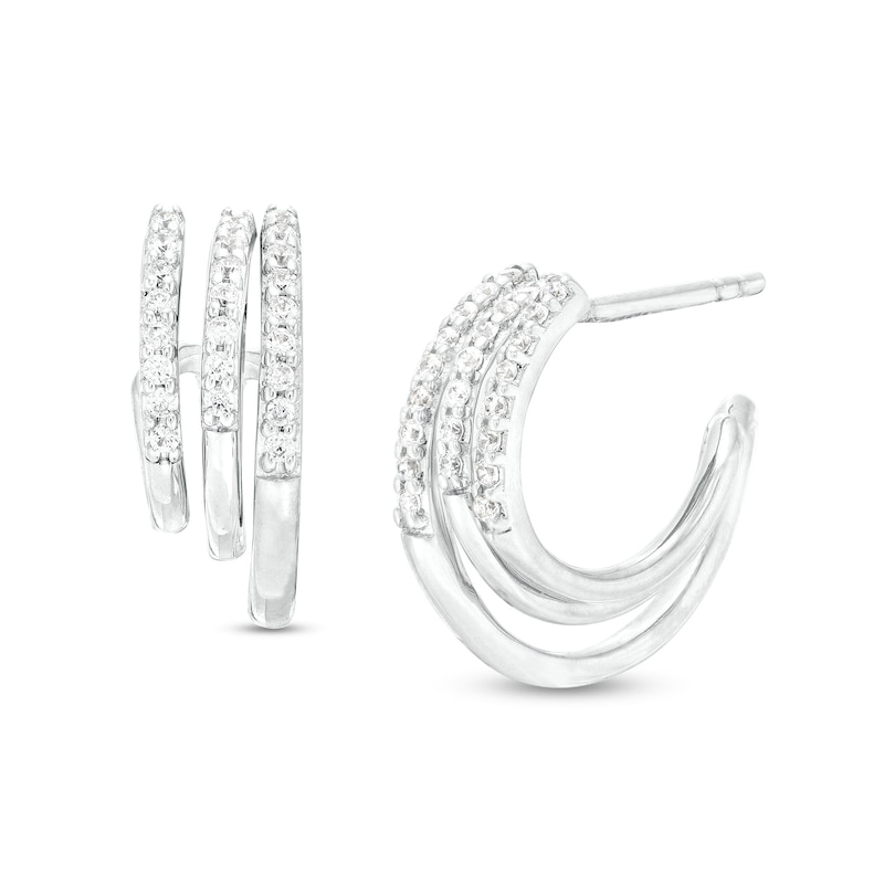 0.16 CT. T.W. Diamond Graduated Triple Row J-Hoop Earrings in Sterling Silver|Peoples Jewellers