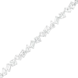 Multi-Shaped White Lab-Created Sapphire Alternating Line Bracelet in Sterling Silver - 7.25&quot;