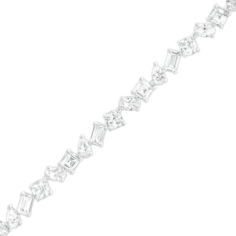 Multi-Shaped White Lab-Created Sapphire Alternating Line Bracelet in Sterling Silver - 7.25"