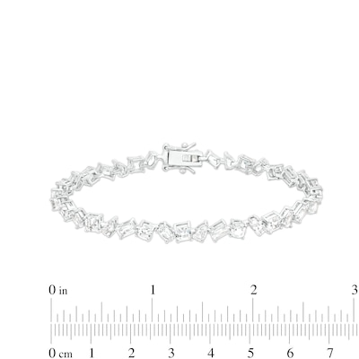 Multi-Shaped White Lab-Created Sapphire Alternating Line Bracelet in Sterling Silver - 7.25"