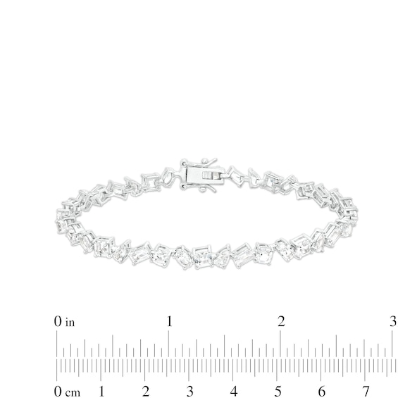 Multi-Shaped White Lab-Created Sapphire Alternating Line Bracelet in Sterling Silver - 7.25"