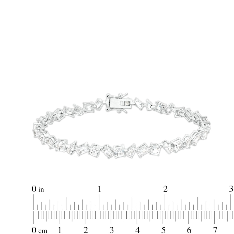 Multi-Shaped White Lab-Created Sapphire Alternating Line Bracelet in Sterling Silver - 7.25"|Peoples Jewellers