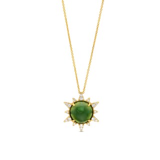 10.0mm Jade and 0.145 CT. T.W. Diamond Sunburst Frame Pendant in 14K Gold