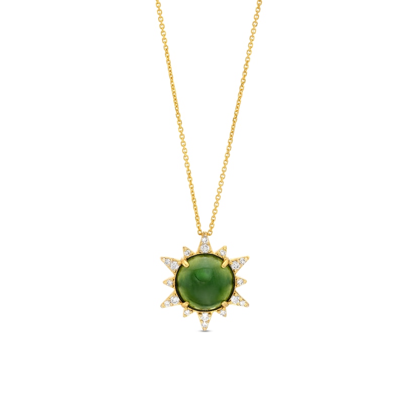 10.0mm Jade and 0.145 CT. T.W. Diamond Sunburst Frame Pendant in 14K Gold|Peoples Jewellers
