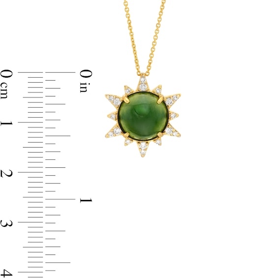 10.0mm Jade and 0.145 CT. T.W. Diamond Sunburst Frame Pendant in 14K Gold