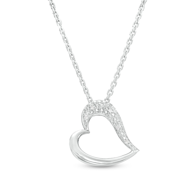 Diamond Accent Sideways Heart Outline Pendant in Sterling Silver|Peoples Jewellers