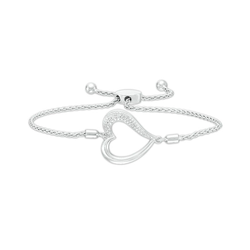 Diamond Accent Sideways Heart Outline Bolo Bracelet in Sterling Silver - 9.5"|Peoples Jewellers
