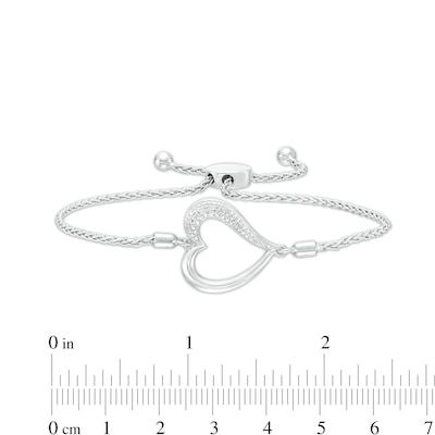 Diamond Accent Sideways Heart Outline Bolo Bracelet in Sterling Silver - 9.5"