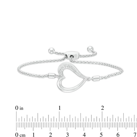 Diamond Accent Sideways Heart Outline Bolo Bracelet in Sterling Silver - 9.5"