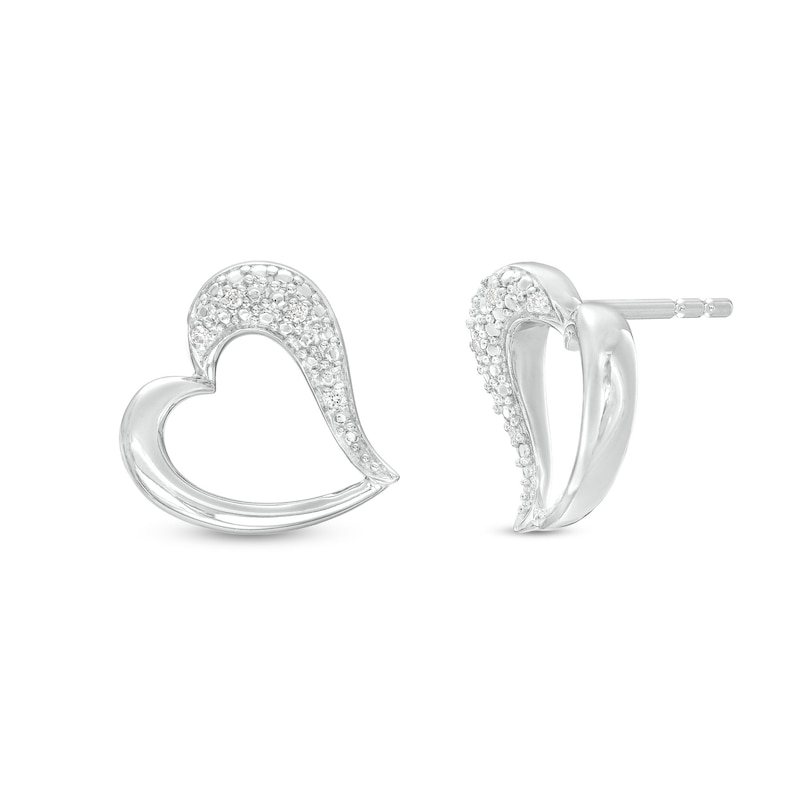 Diamond Accent Sideways Heart Outline Stud Earrings in Sterling Silver|Peoples Jewellers