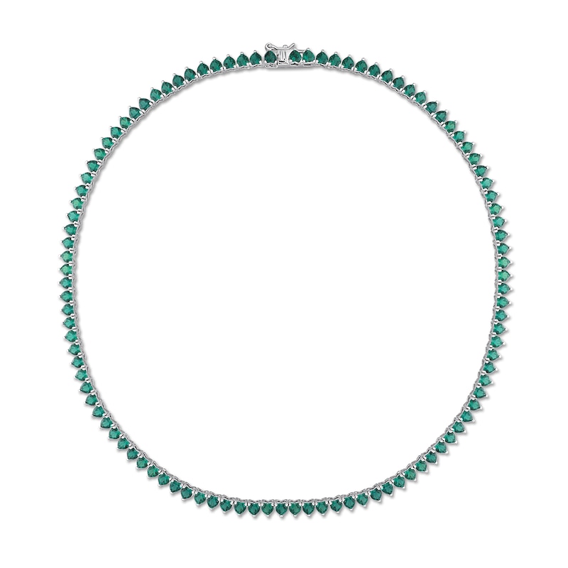 4.0mm Heart-Shaped Lab-Created Emerald Tennis Necklace in Sterling Silver|Peoples Jewellers