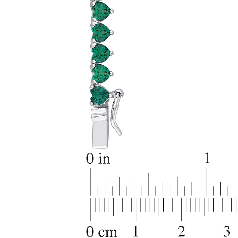 4.0mm Heart-Shaped Lab-Created Emerald Tennis Necklace in Sterling Silver|Peoples Jewellers