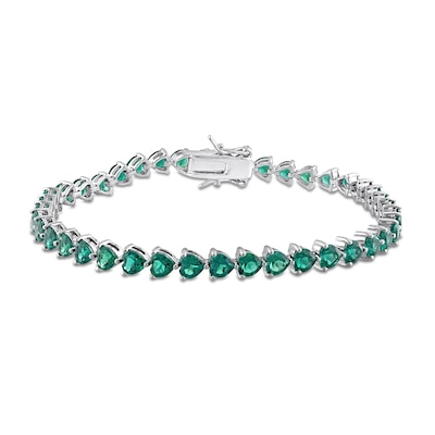 4.0mm Heart-Shaped Lab-Created Emerald Tennis Bracelet in Sterling Silver - 7.5"