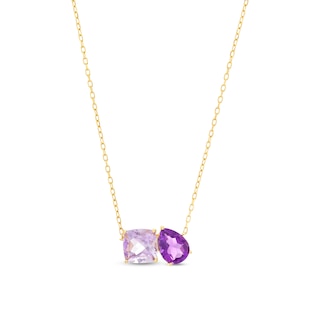 Pear-Shaped and Cushion-Cut Amethyst Toi et Moi Necklace in 10K Gold