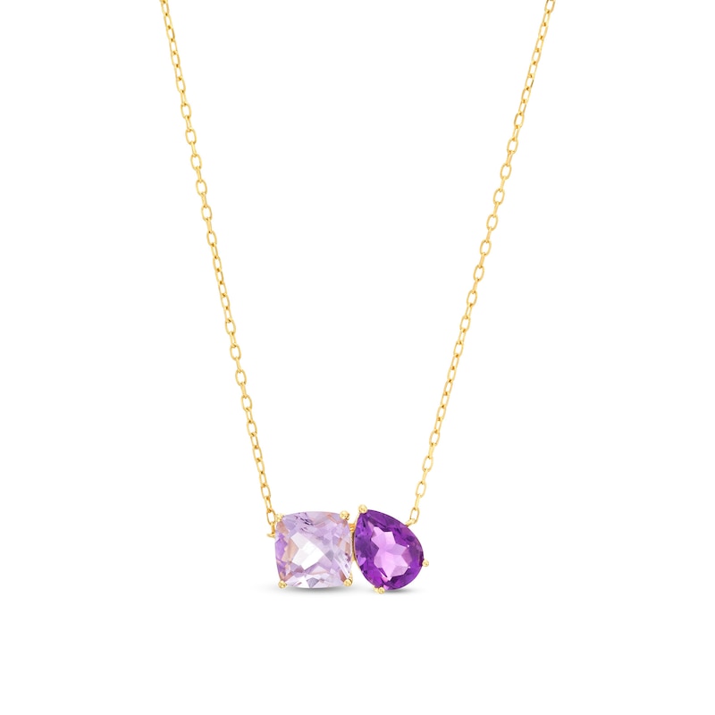 Pear-Shaped and Cushion-Cut Amethyst Toi et Moi Necklace in 10K Gold|Peoples Jewellers