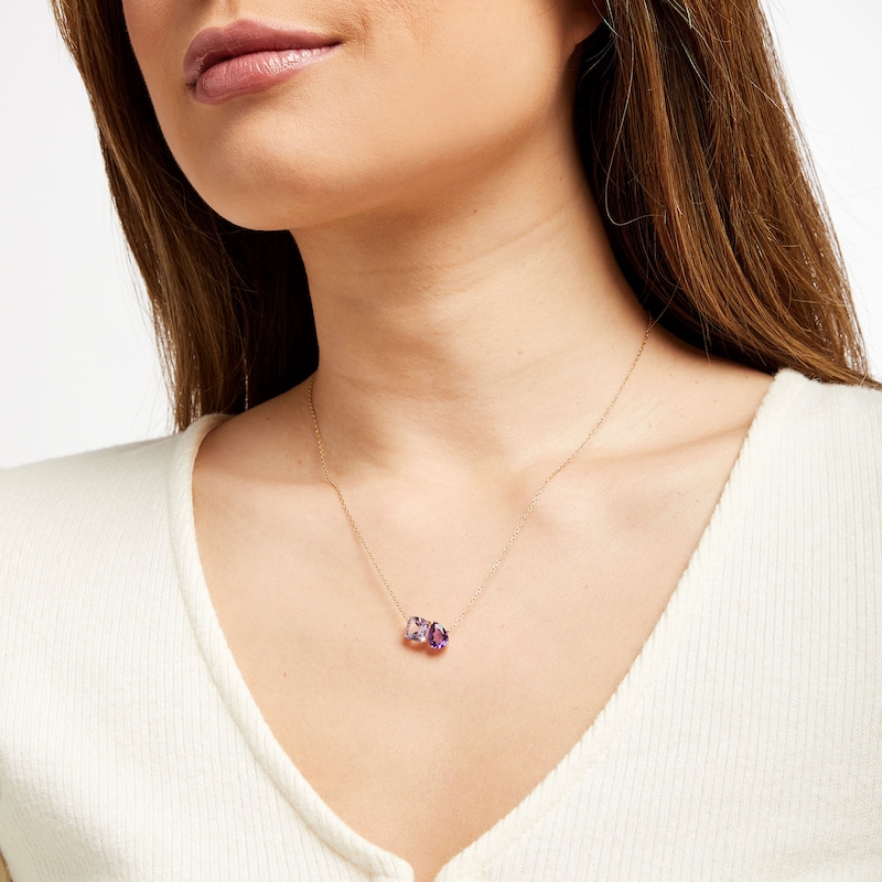 Pear-Shaped and Cushion-Cut Amethyst Toi et Moi Necklace in 10K Gold|Peoples Jewellers