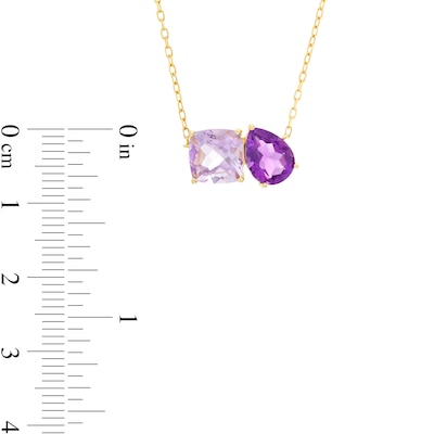 Pear-Shaped and Cushion-Cut Amethyst Toi et Moi Necklace in 10K Gold