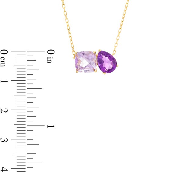 Pear-Shaped and Cushion-Cut Amethyst Toi et Moi Necklace in 10K Gold