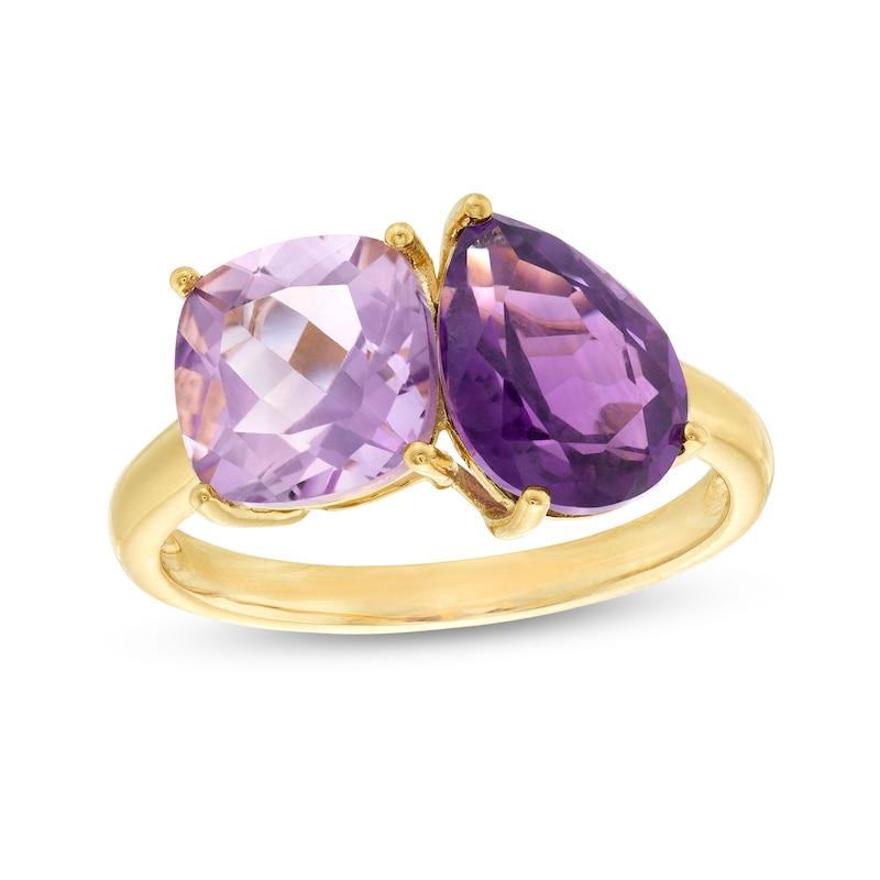 Pear-Shaped and Cushion-Cut Amethyst Toi et Moi Ring in 10K Gold|Peoples Jewellers