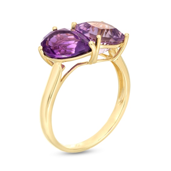 Pear-Shaped and Cushion-Cut Amethyst Toi et Moi Ring in 10K Gold