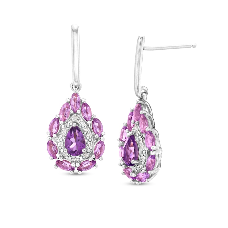 Pear-Shaped and Marquise Amethyst with 0.067 CT. T.W. Diamond Double Frame Drop Earrings in Sterling Silver