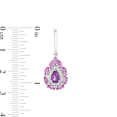 Pear-Shaped and Marquise Amethyst with 0.067 CT. T.W. Diamond Double Frame Drop Earrings in Sterling Silver