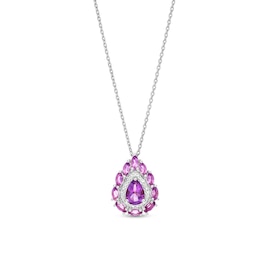 Pear-Shaped Amethyst and Diamond Accent Double Frame Pendant in Sterling Silver