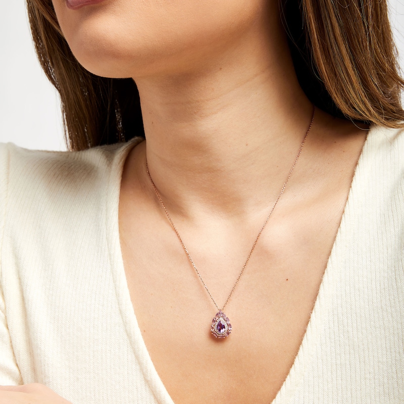 Pear-Shaped Amethyst and Diamond Accent Double Frame Pendant in Sterling Silver|Peoples Jewellers