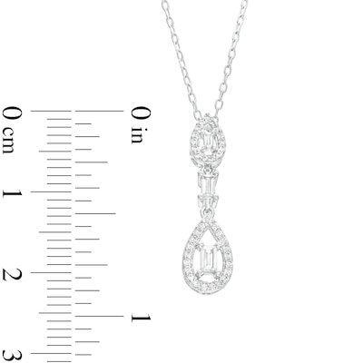 0.25 CT. T.W. Baguette and Round Diamond Open Teardrop Frame Double Drop Pendant in 10K White Gold